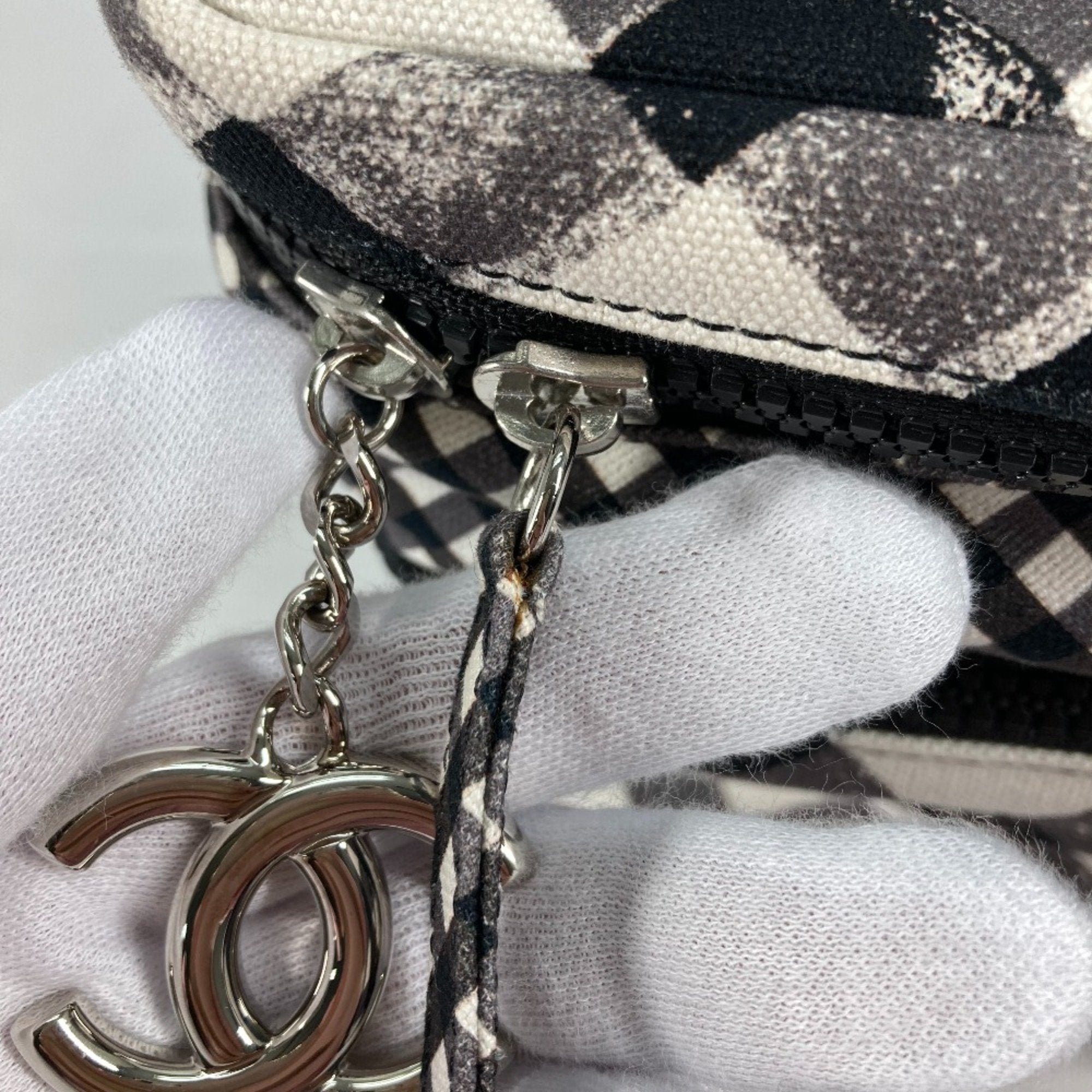Chanel Gingham Crossbody Bag Black and White