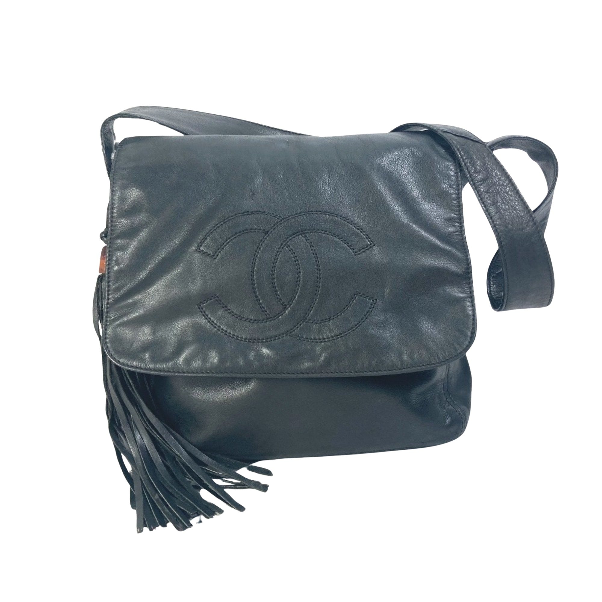 Chanel Vintage Leather Shoulder Bag Fringe Detail