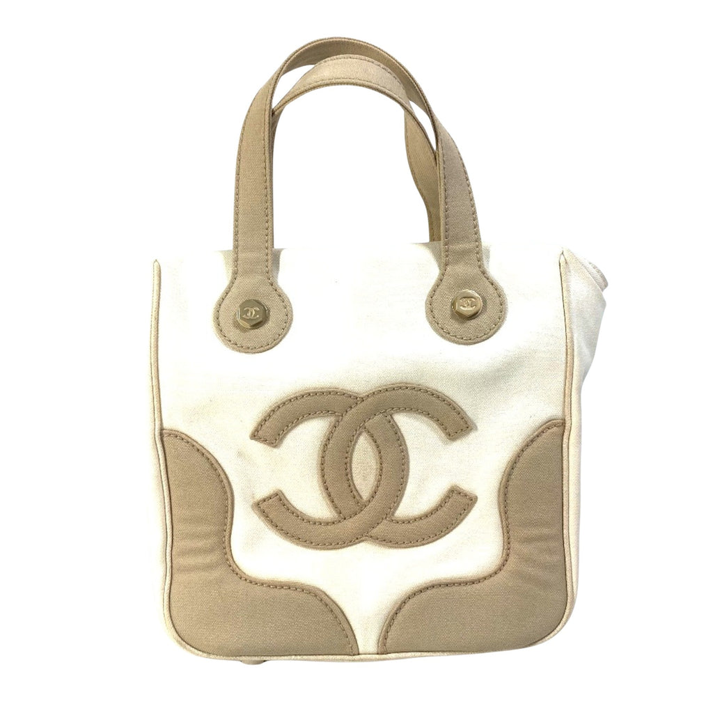 Chanel Canvas Tote Bag Beige and White
