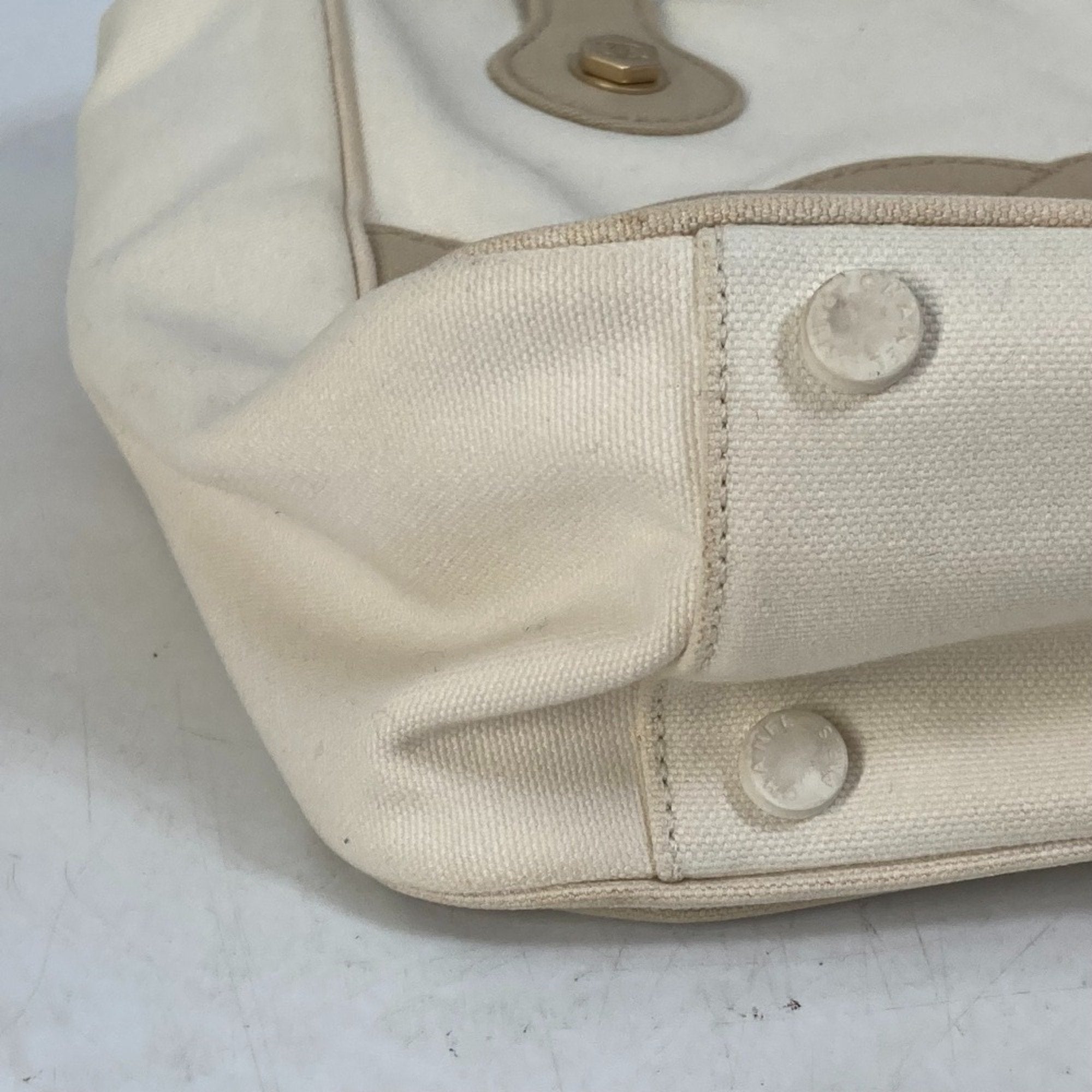Chanel Canvas Tote Bag Beige and White