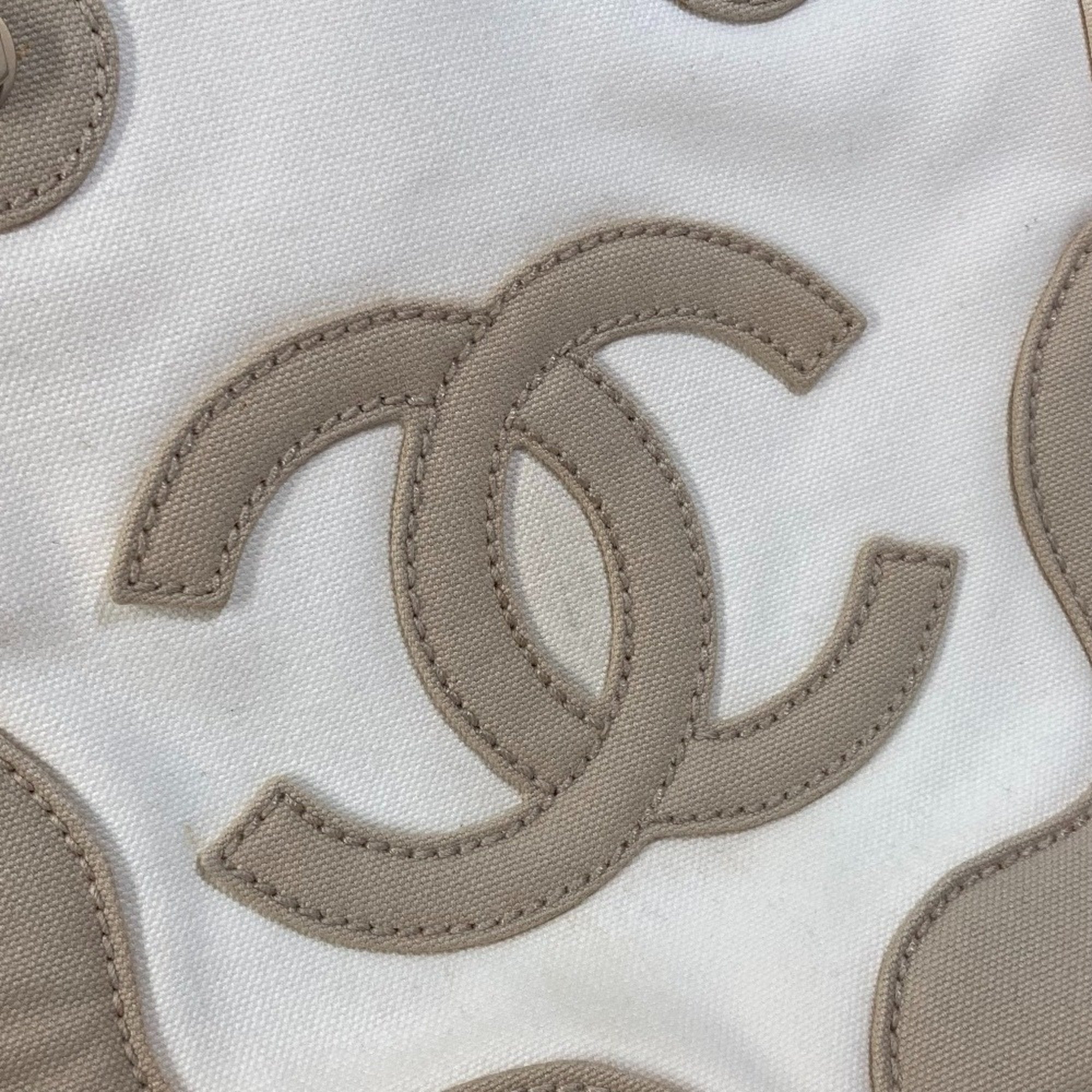 Chanel Canvas Tote Bag Beige and White