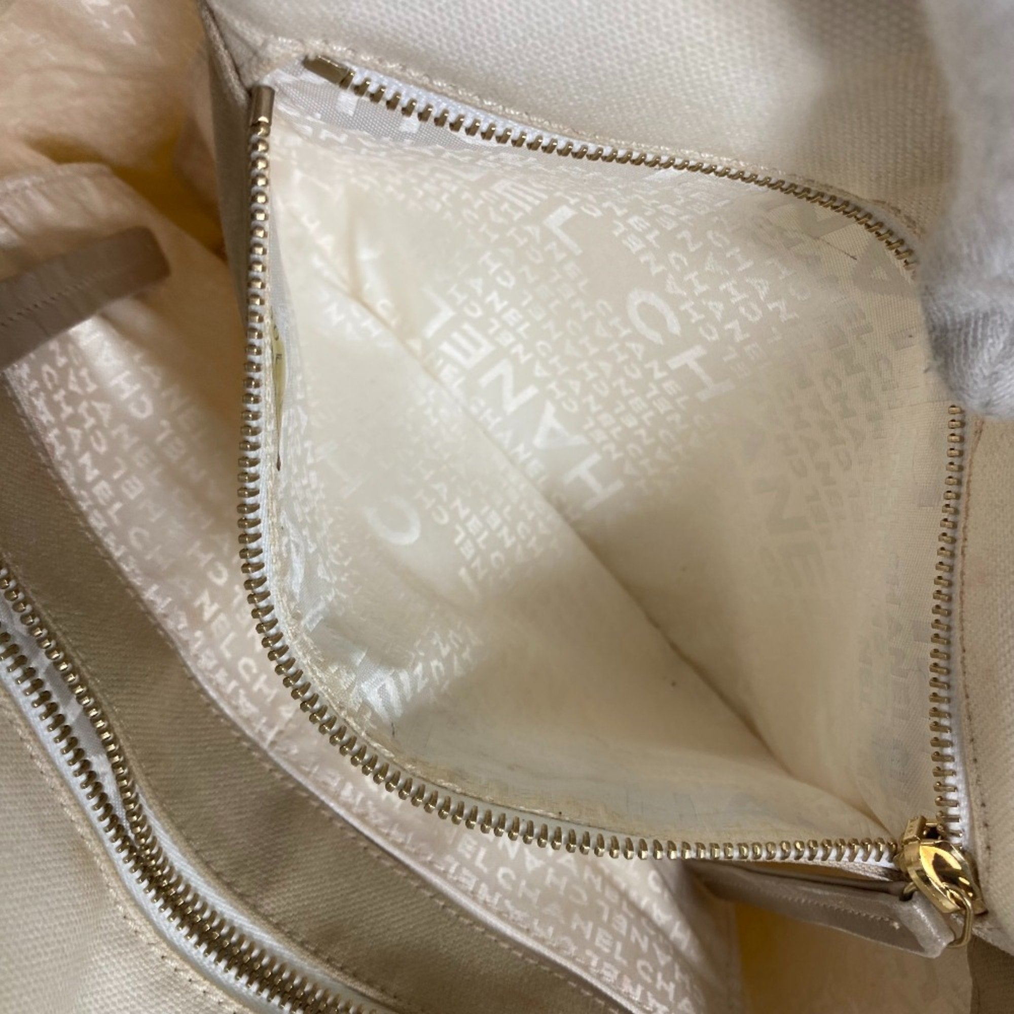 Chanel Canvas Tote Bag Beige and White