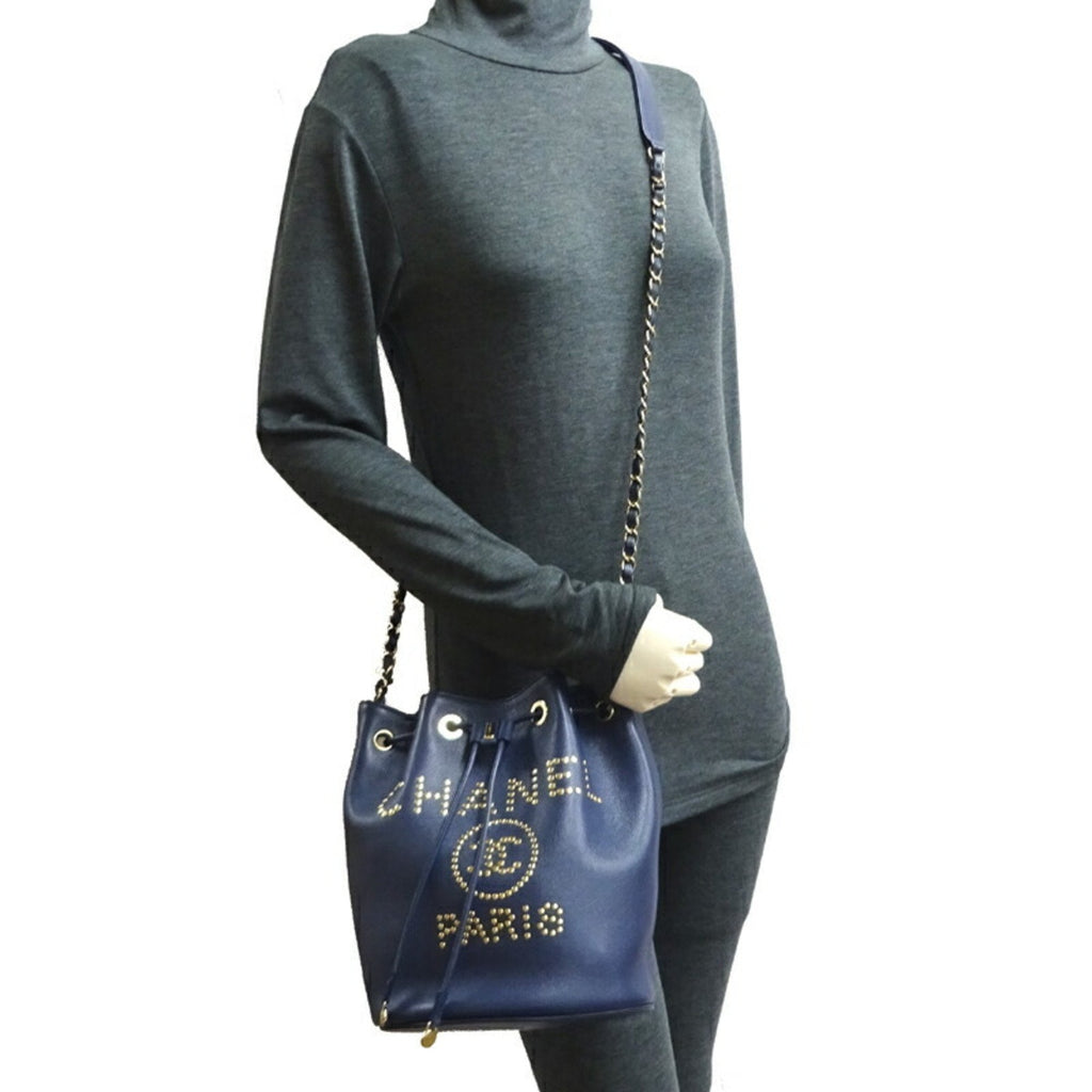 Chanel tudded Bucket Bag Dark Blue