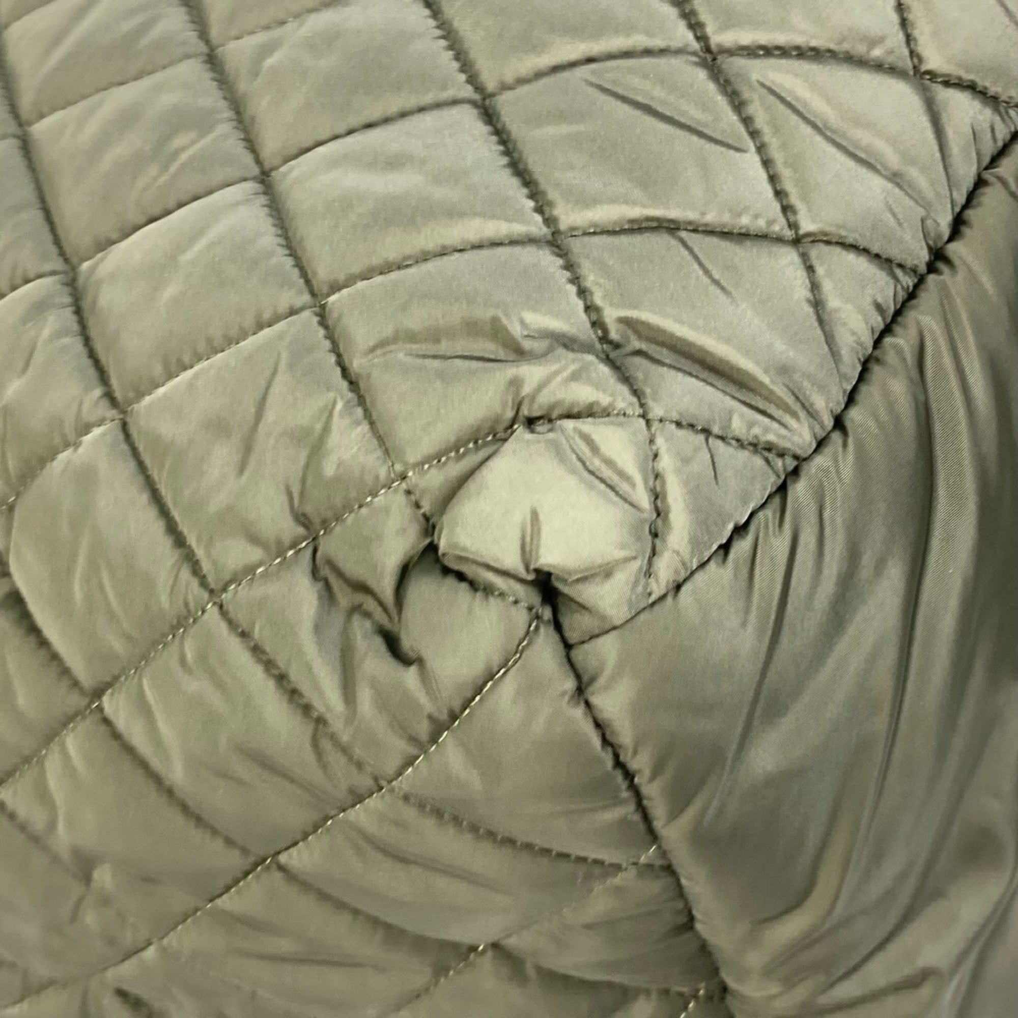 Chanel Quilted Tote Bag Plaid Trim Olive Green