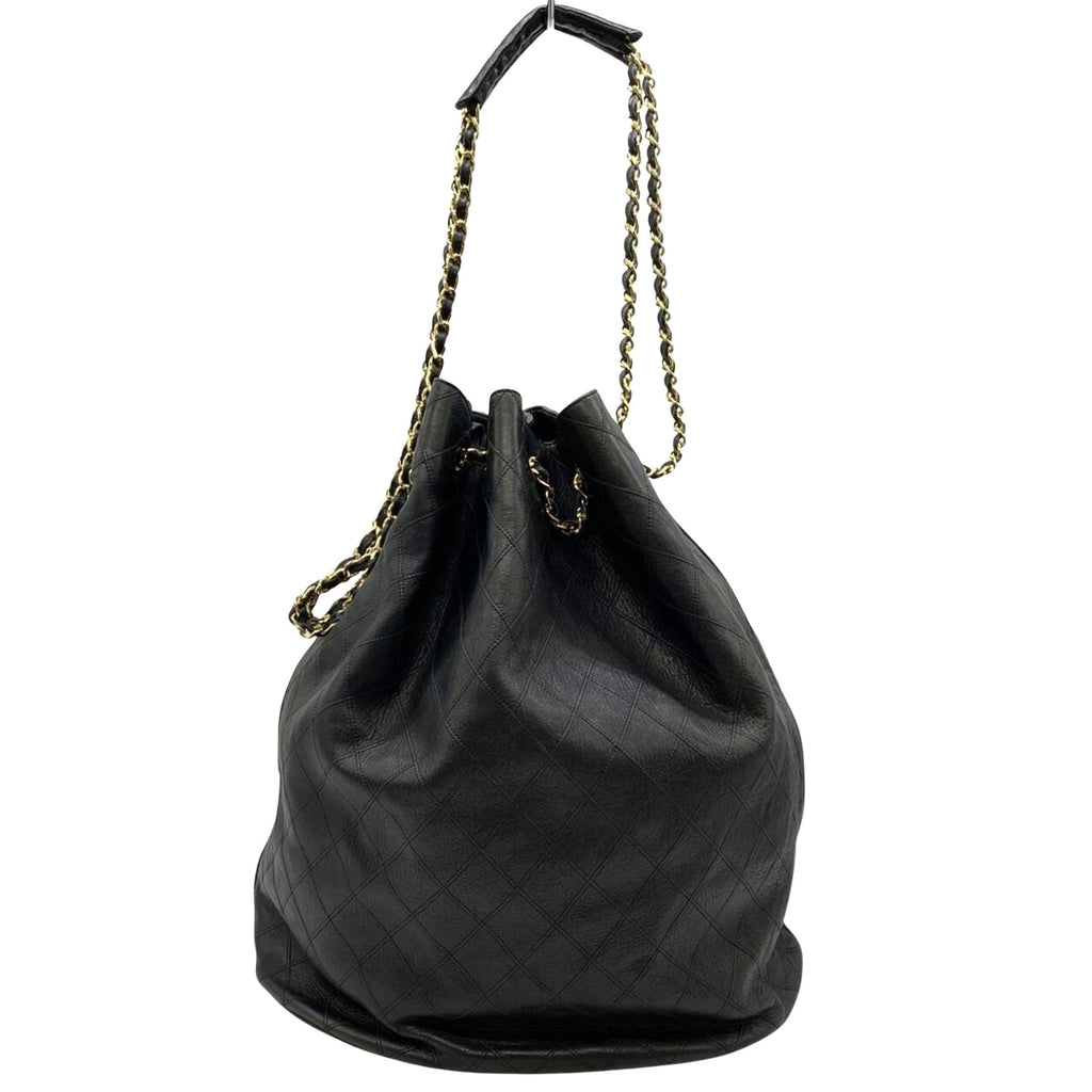 Chanel Quilted Leather Bucket Bag Drawstring Chain
