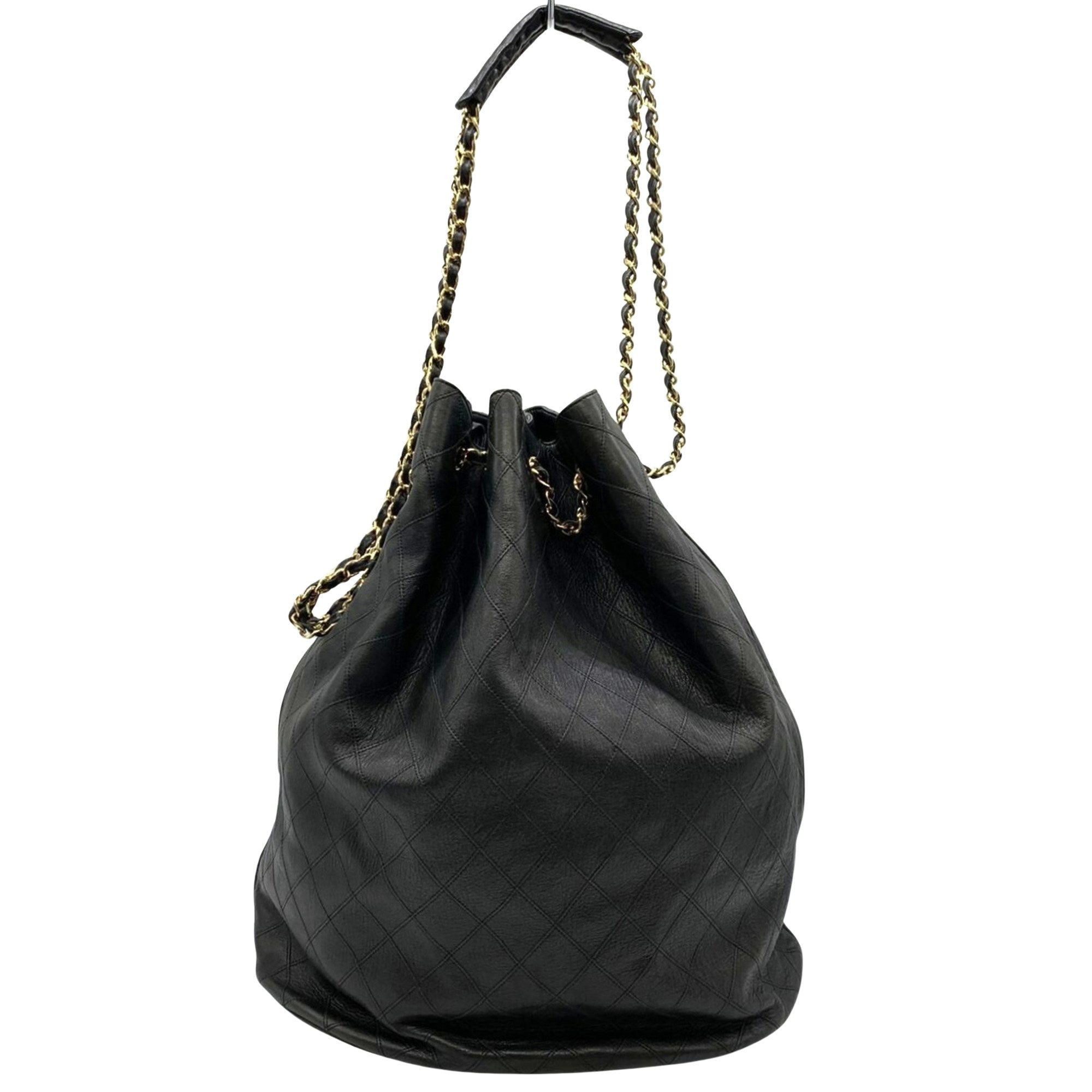 Chanel Quilted Leather Bucket Bag Drawstring Chain