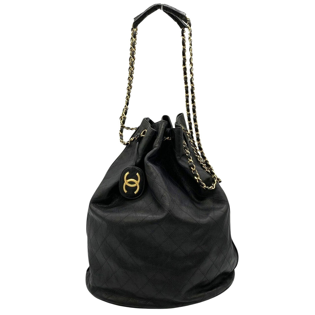 Chanel Quilted Leather Bucket Bag Drawstring Chain