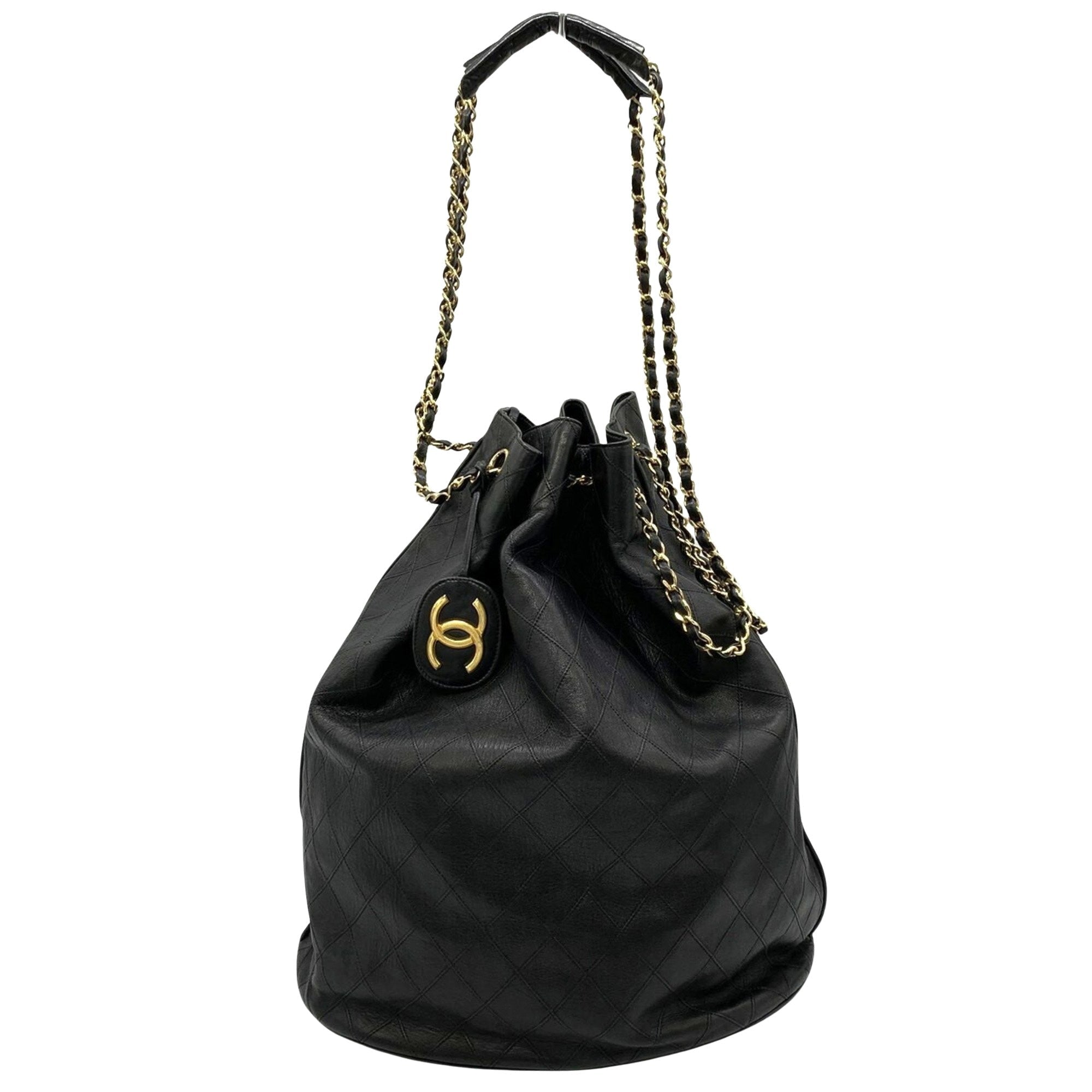 Chanel Quilted Leather Bucket Bag Drawstring Chain