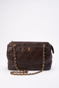 Vintage Chanel Brown Leather Shoulder Bag with Double Chain Handle