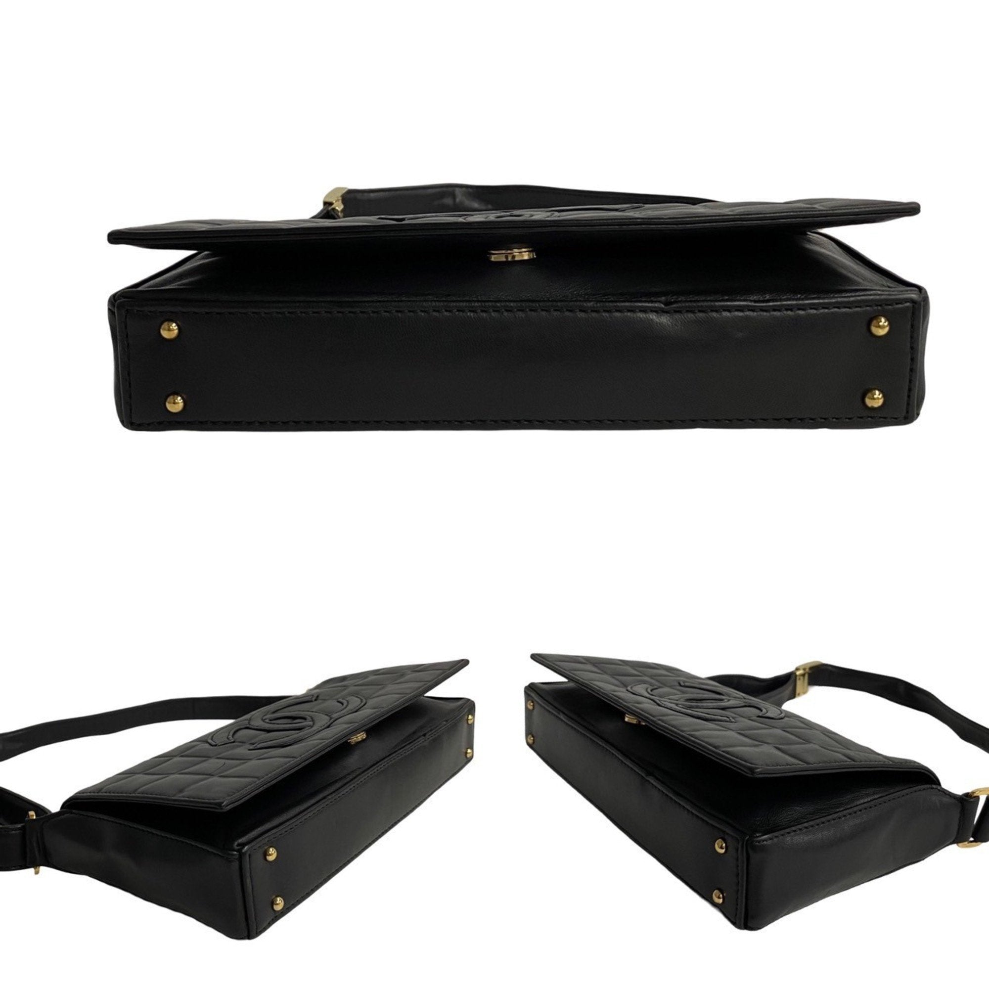 Chanel Quilted Leather Shoulder Bag Black Lambskin