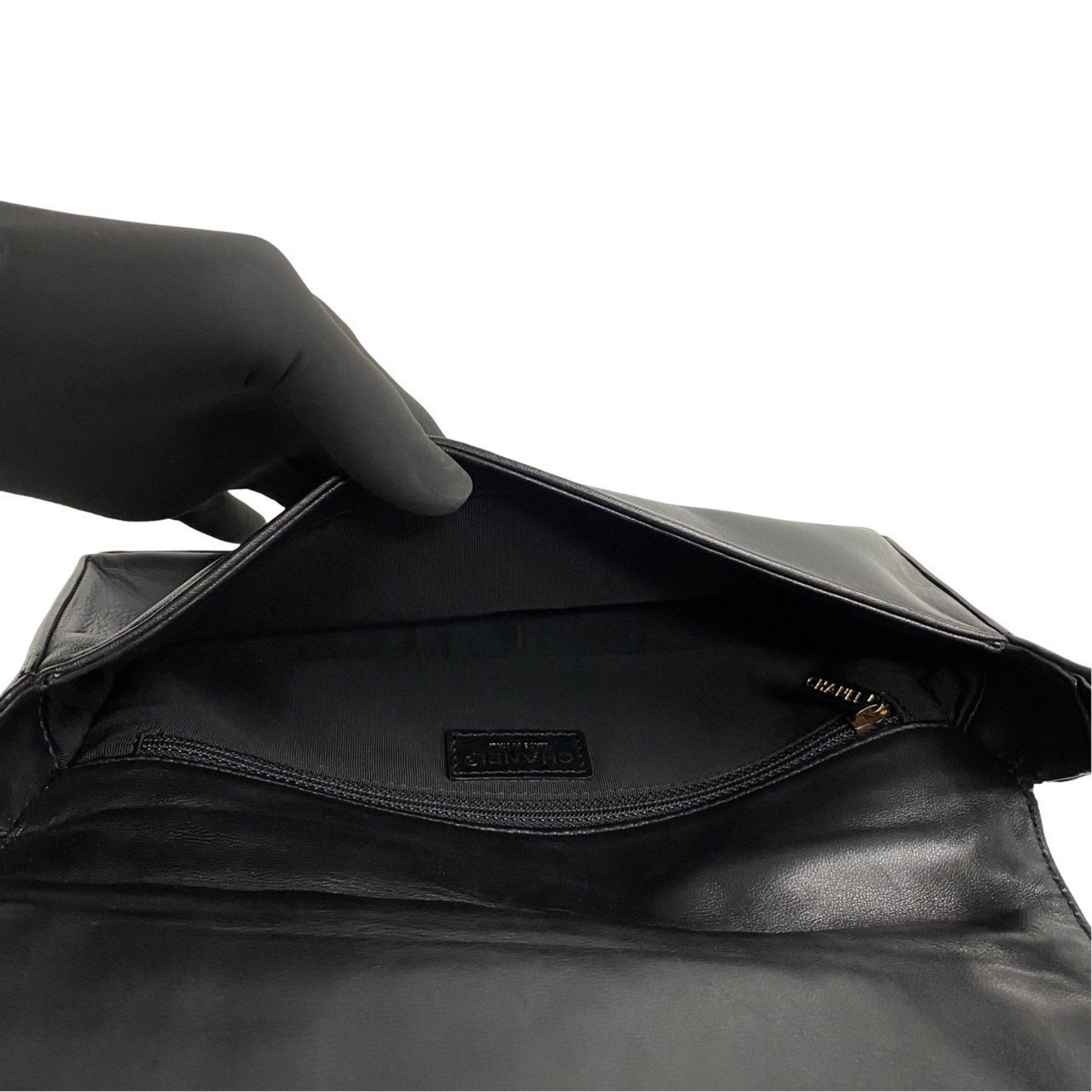 Chanel Quilted Leather Shoulder Bag Black Lambskin