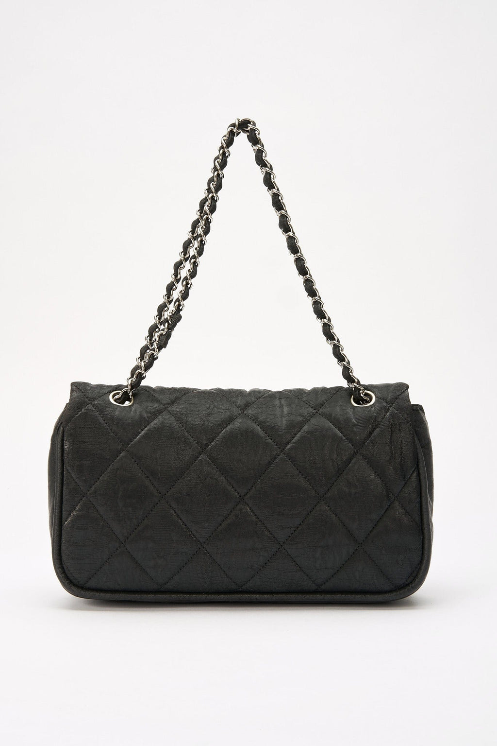Chanel Black Textured Coated Nylon Single Flap Bag - Black