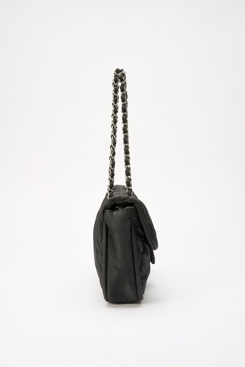 Chanel Black Textured Coated Nylon Single Flap Bag - Black