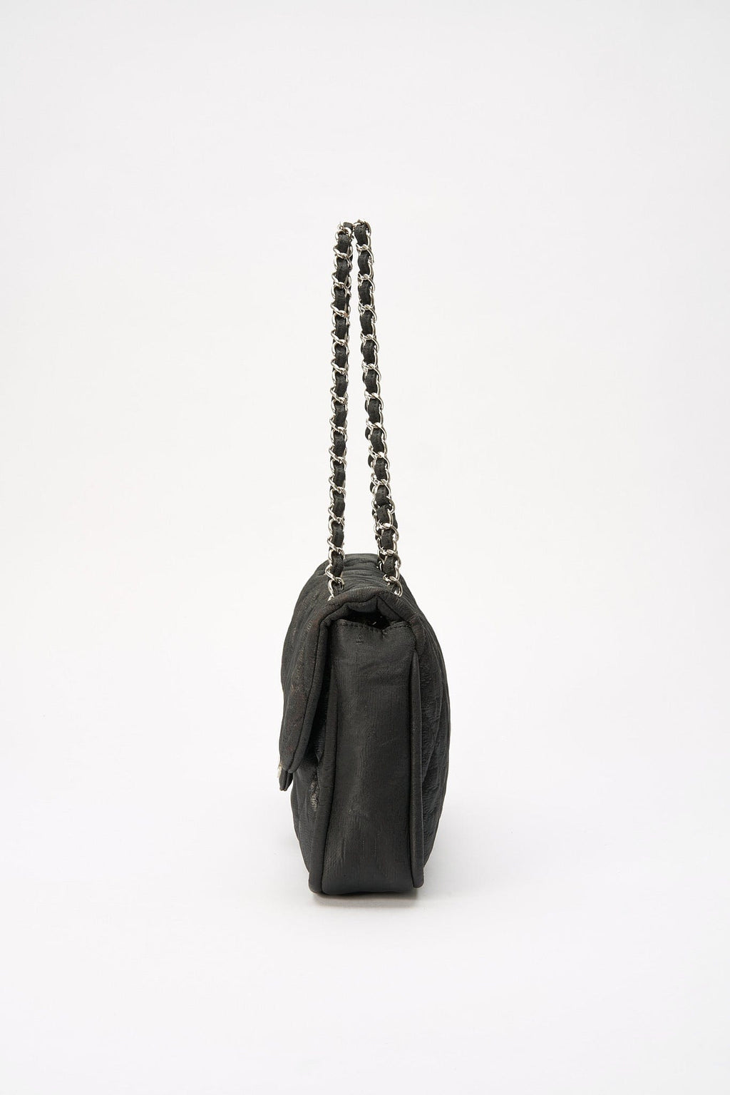 Chanel Black Textured Coated Nylon Single Flap Bag - Black