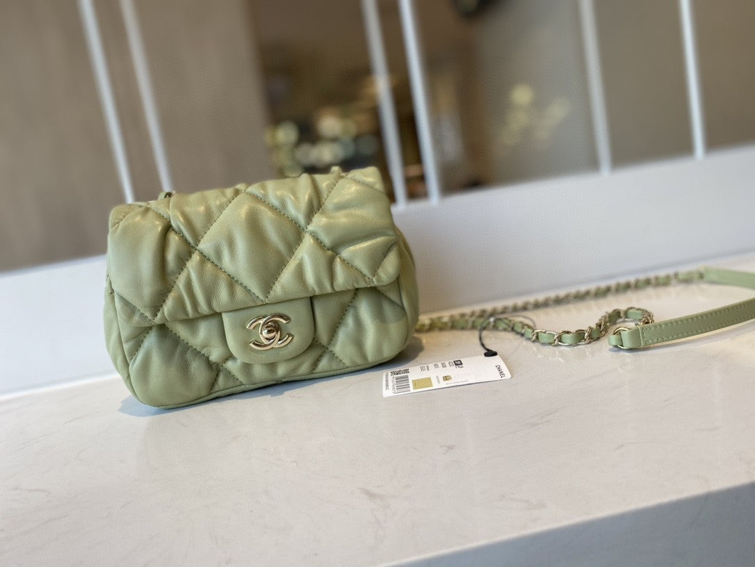CHLSmall Flap Bag Gold Hardware Green For Women, Women’s Handbags, Shoulder Bags 7.5in/19cm AS2232