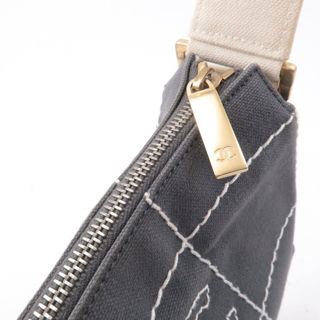 CHANEL Chocolate Bar Wild Stitch Canvas Hand Bag Gray