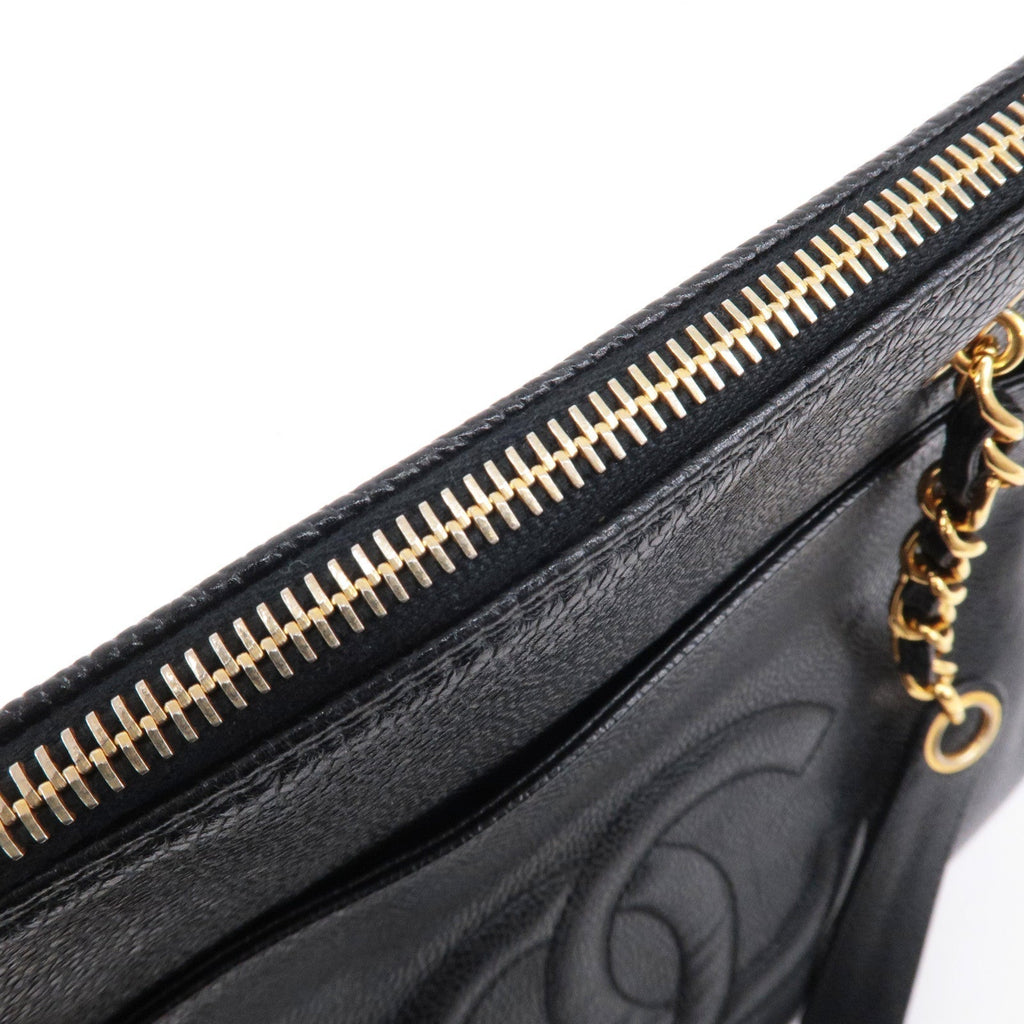 CHANEL Caviar Skin Chain Tote Bag Shoulder Bag Gold Black