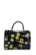Dolce & Gabbana Black & Yellow Patent Leather Floral Motif Crossbody Bag