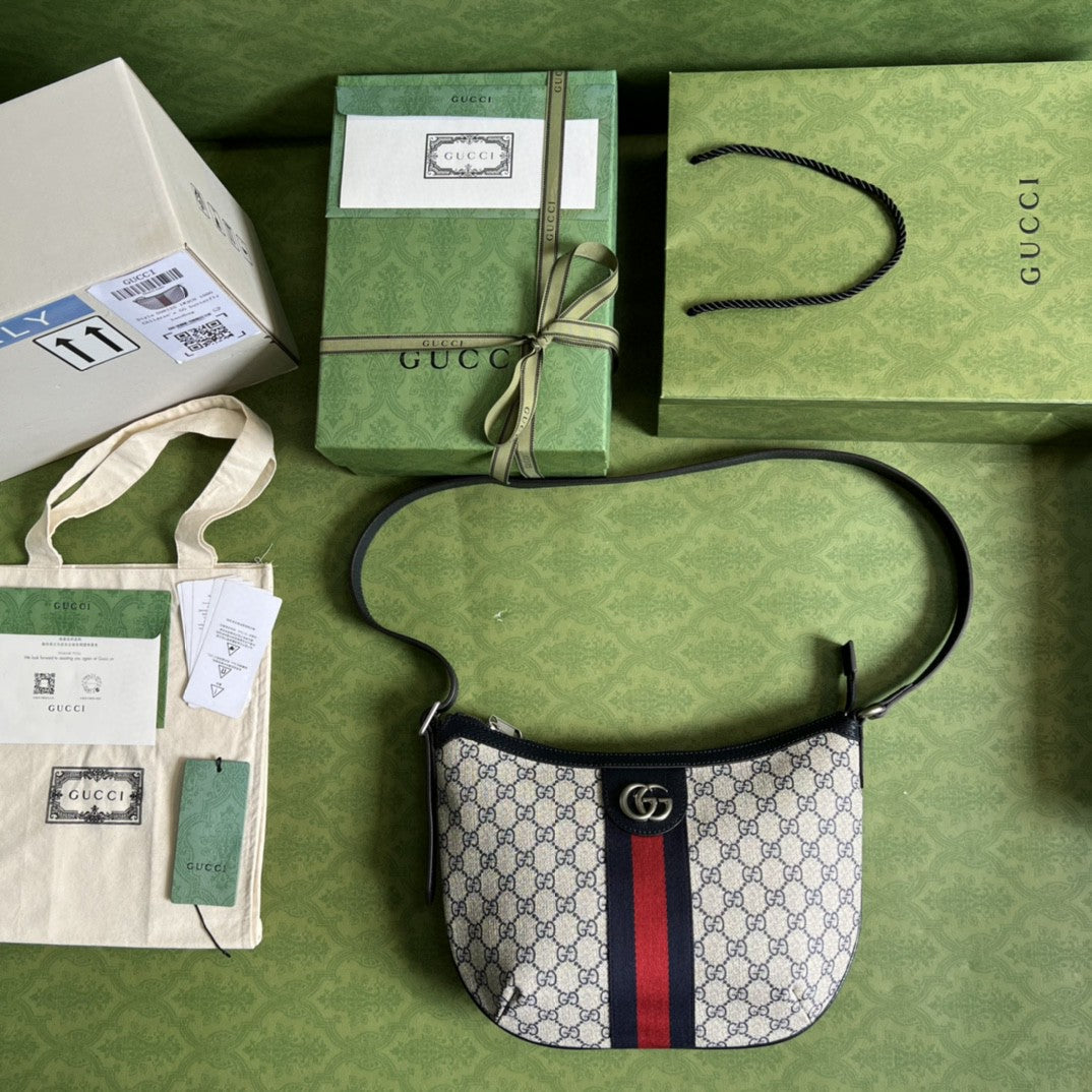 gg Ophidia gg Small Shoulder Bag Beige And Blue gg Supreme Canvas For Women 12in/30cm 598125 2ZGMN 4076