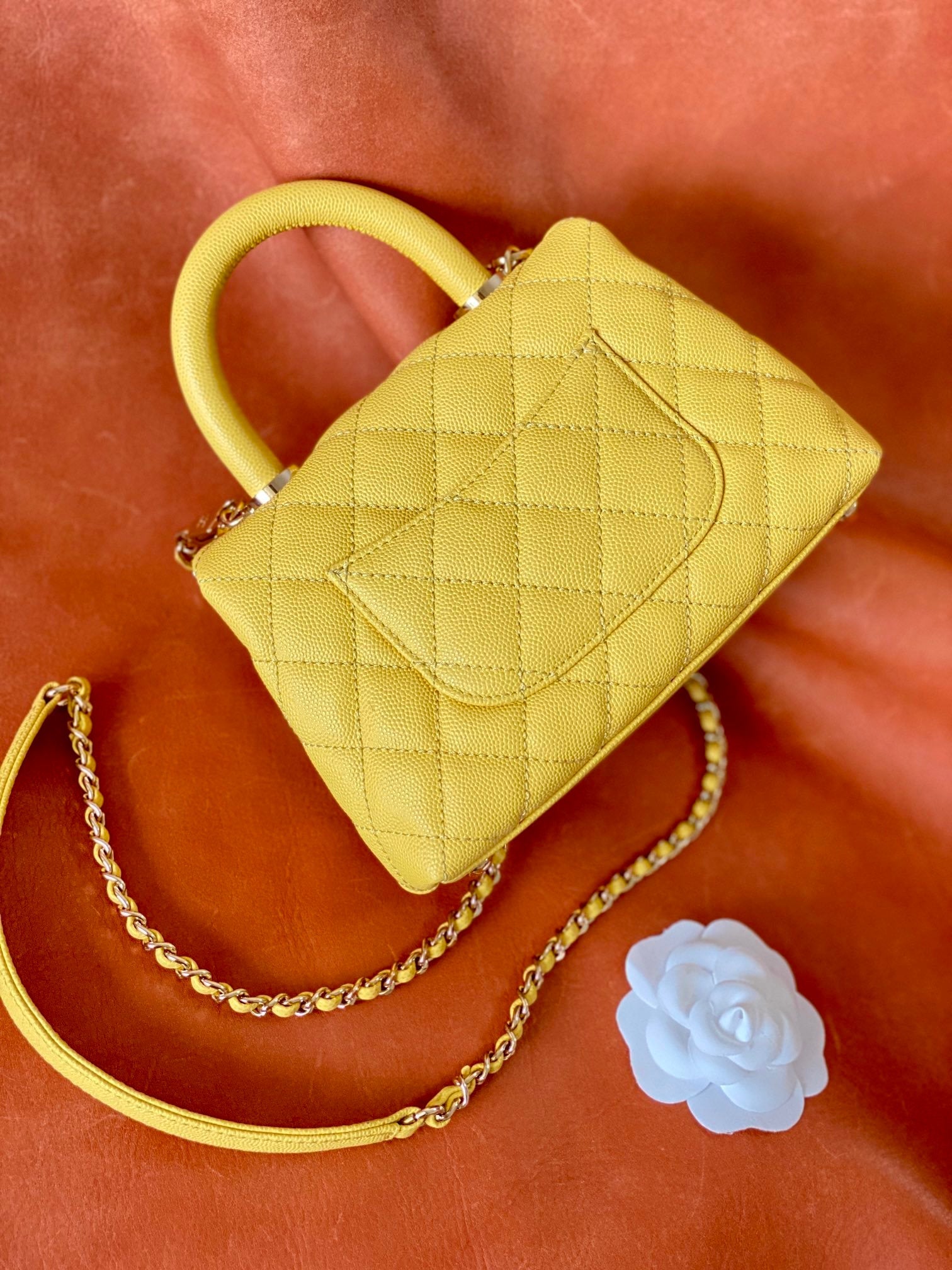CHLMini Flap Bag Top Handle Yellow For Women 7.5in/19cm