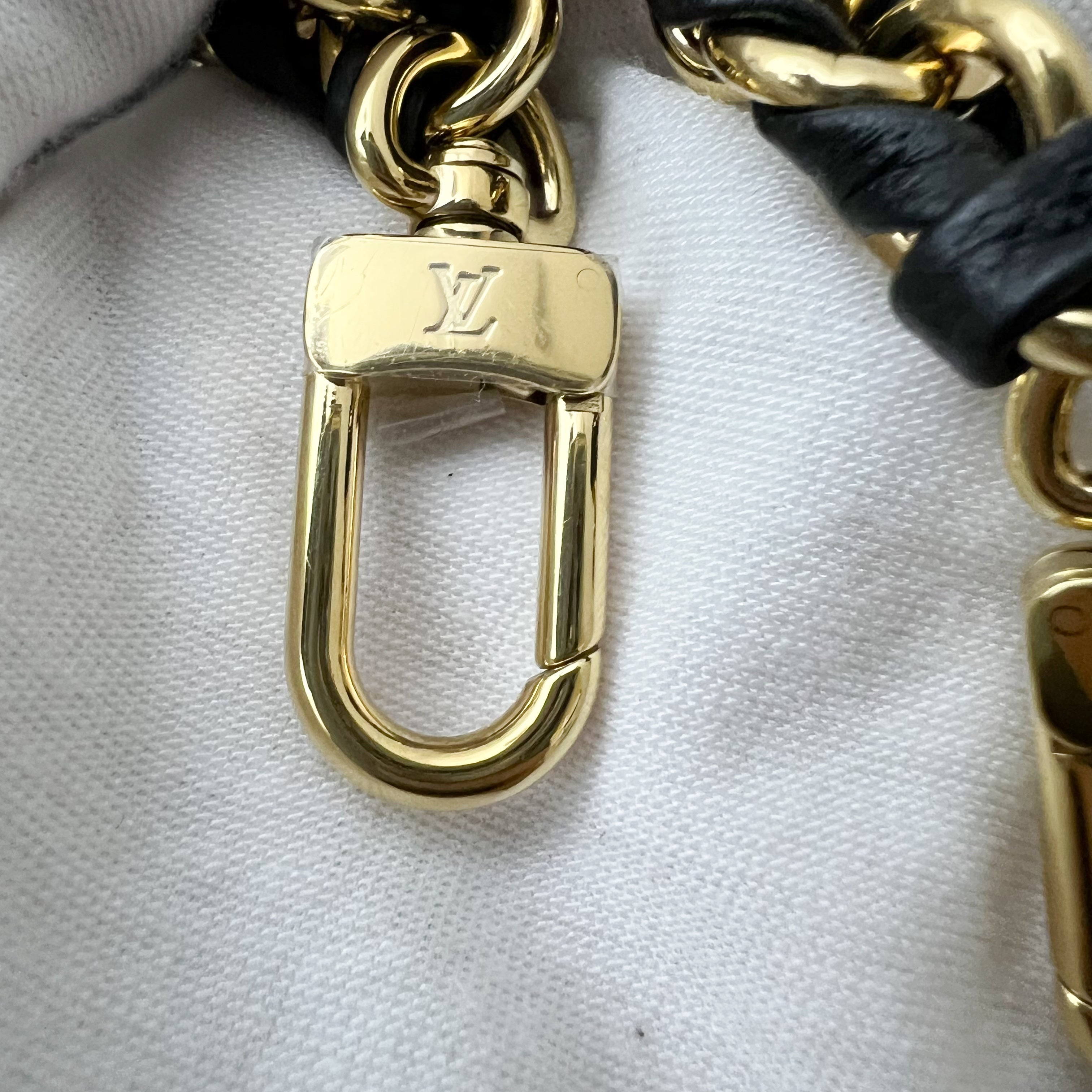 LV Over The Moon Bag in Black Bubblegram Calfskin and GHW with Canvas Strap and Chain Strap
