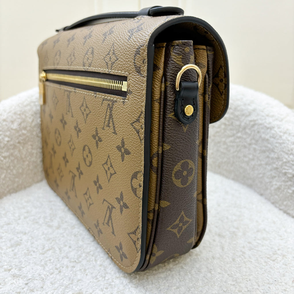 LV Pochette Metis in Reverse Monogram Canvas, Black Leather and GHW