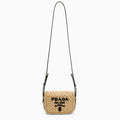 Prada Natural And Black Raffia Shoulder Bag Women
