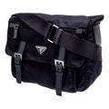 Prada Navy Blue Nylon and Saffiano Messenger Bag with Buckles