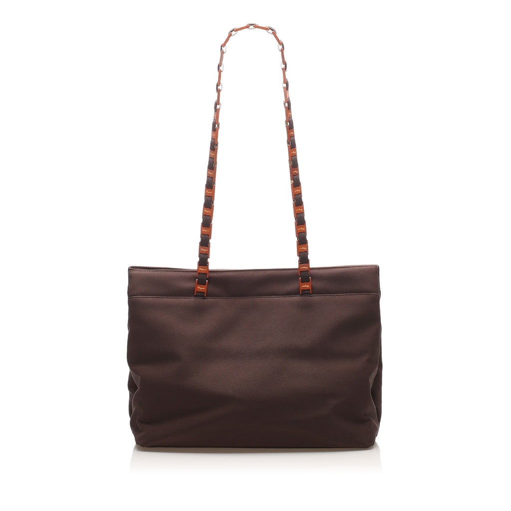Brown Ferragamo Tiered Grosgrain Chain Tote Bag