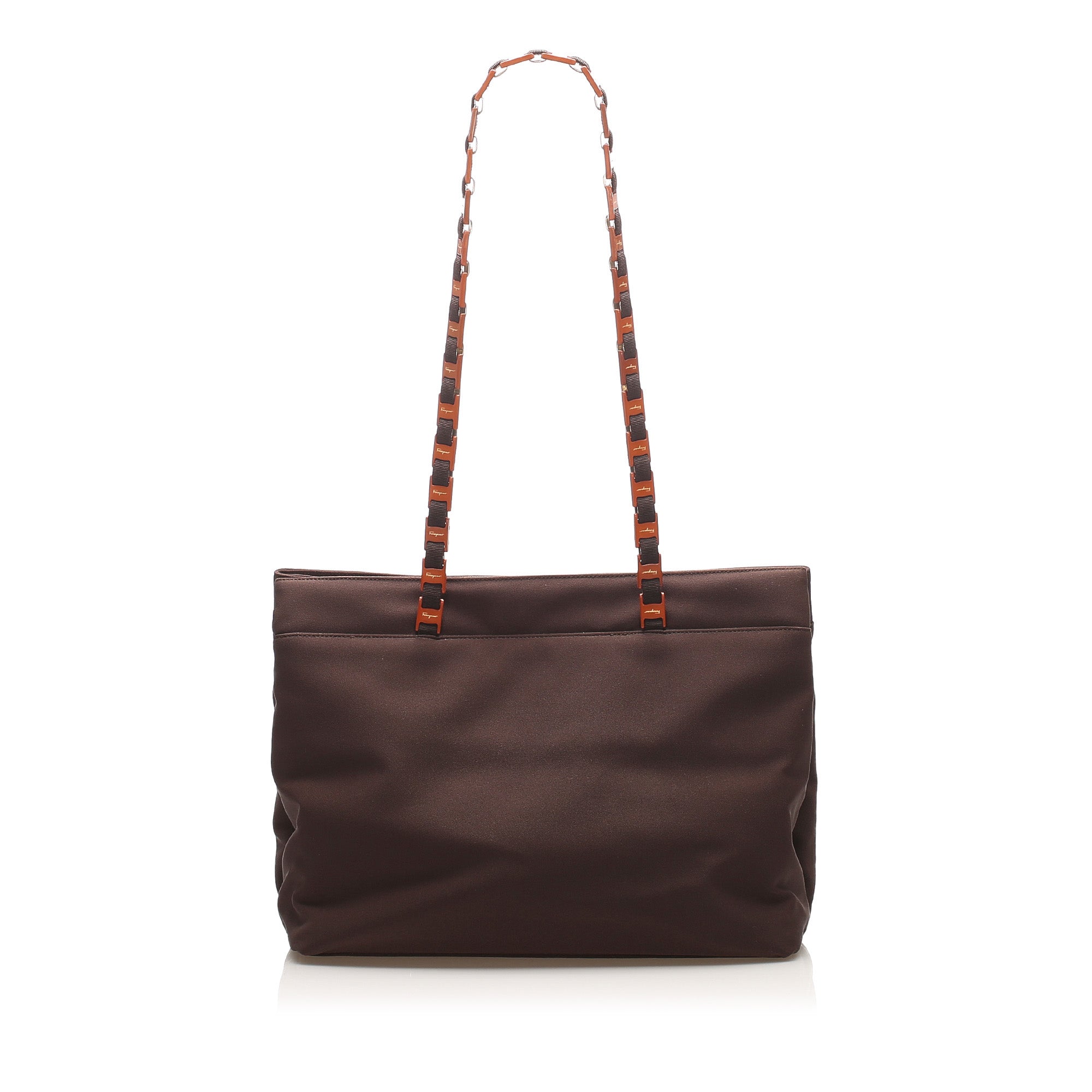 Brown Ferragamo Tiered Grosgrain Chain Tote Bag