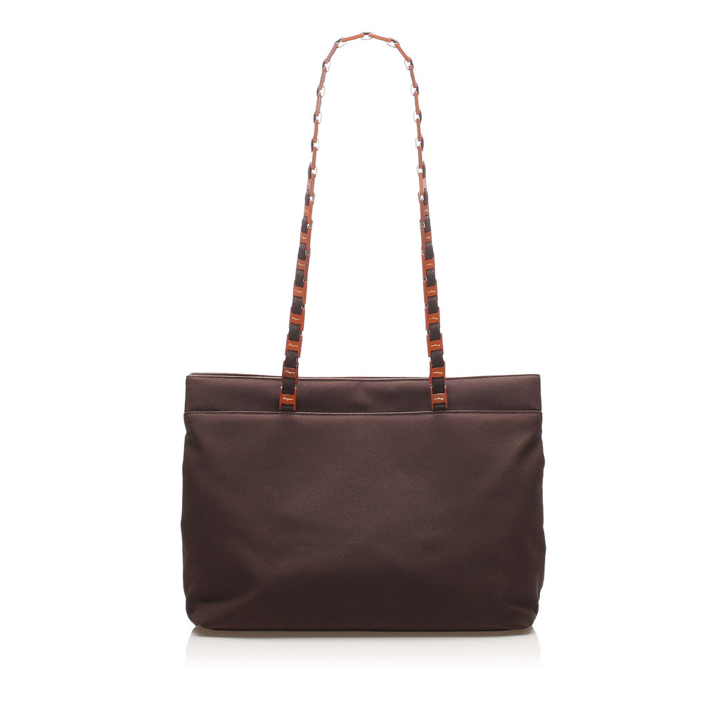 Brown Ferragamo Tiered Grosgrain Chain Tote Bag