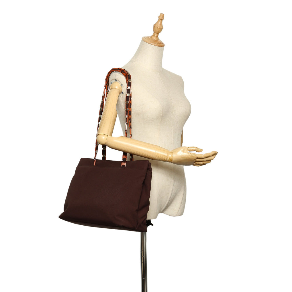 Brown Ferragamo Tiered Grosgrain Chain Tote Bag