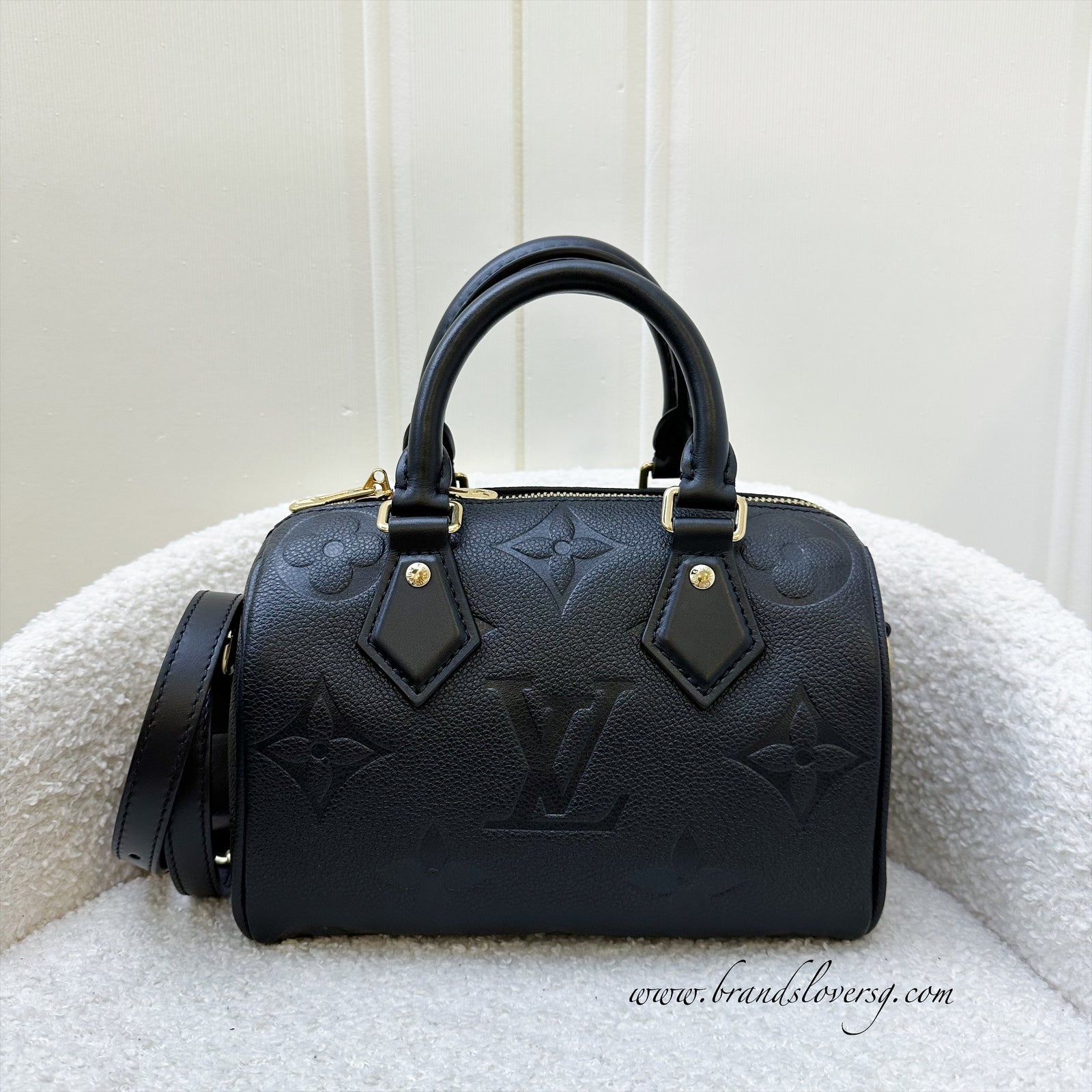LV Speedy Bandouliere 20 in Black Giant Monogram Empreinte Leather and GHW