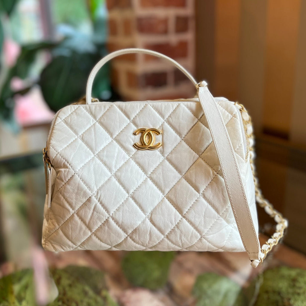 CHANEL Bowling Bag Quilted Aged Calfskin Satchel Bag