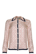 GUCCI Shamrock Print Silk Shirt Ivory Red