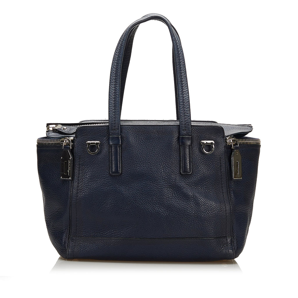 Blue Ferragamo Gancini Leather Tote Bag
