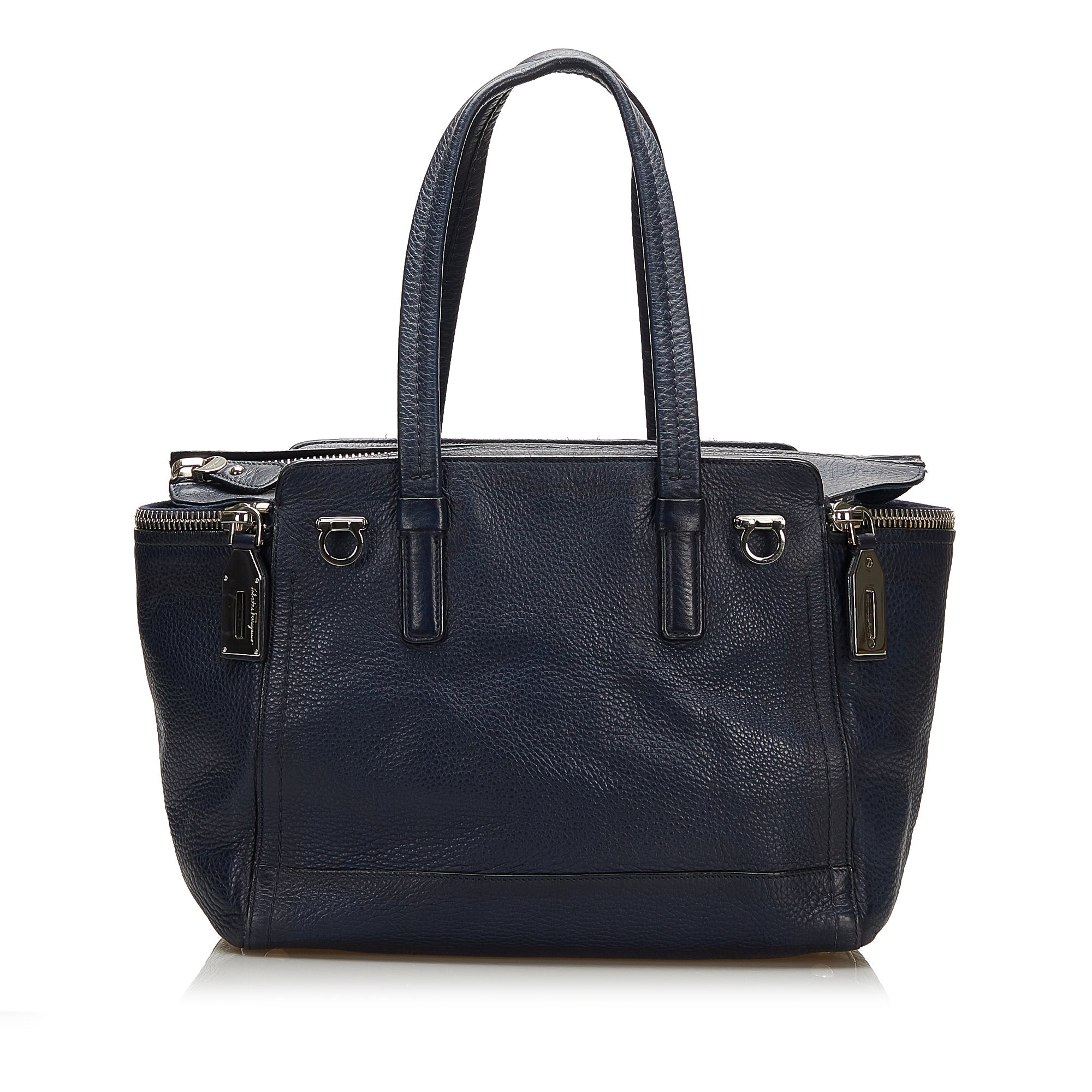 Blue Ferragamo Gancini Leather Tote Bag