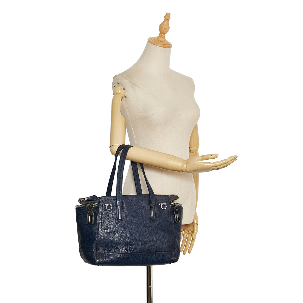 Blue Ferragamo Gancini Leather Tote Bag