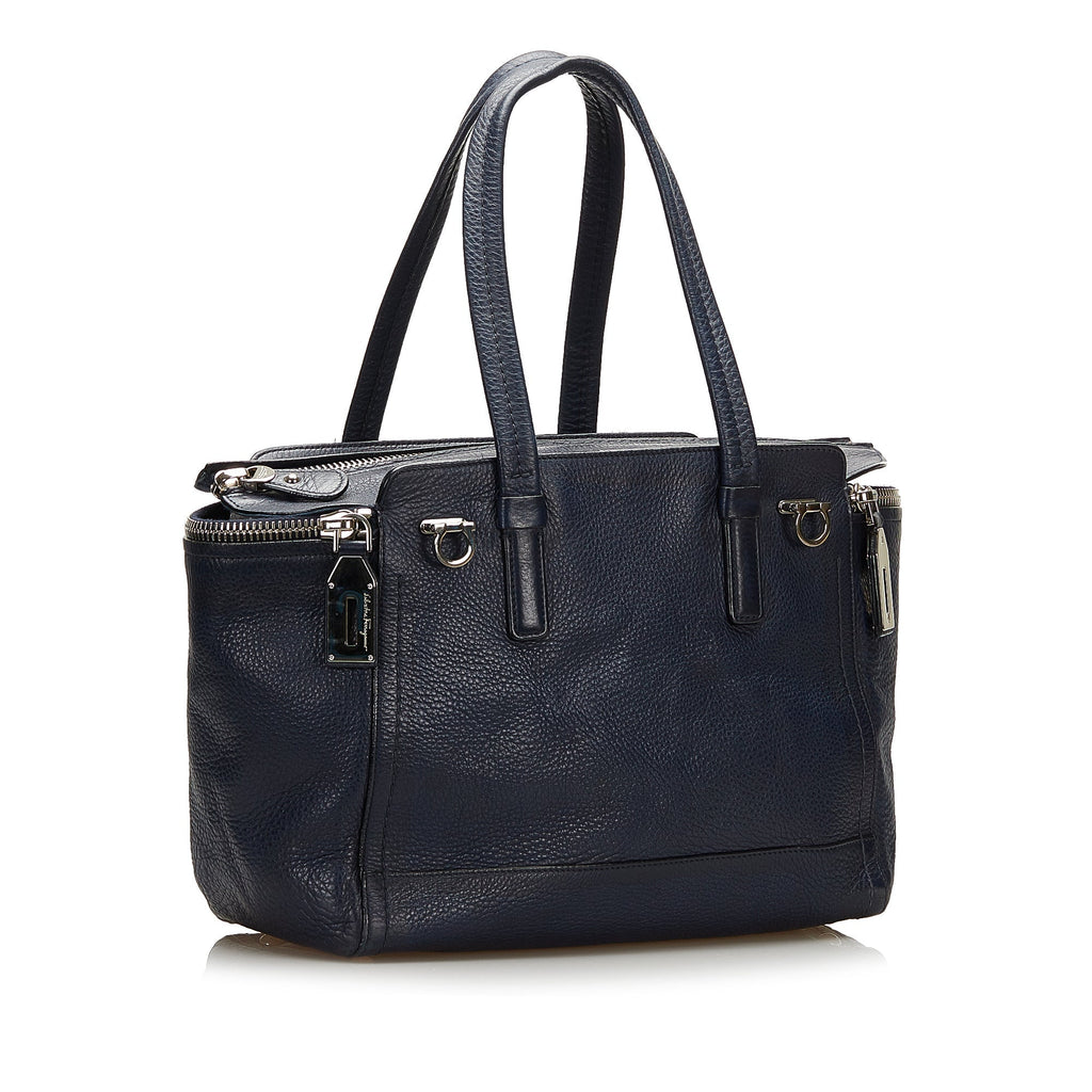 Blue Ferragamo Gancini Leather Tote Bag