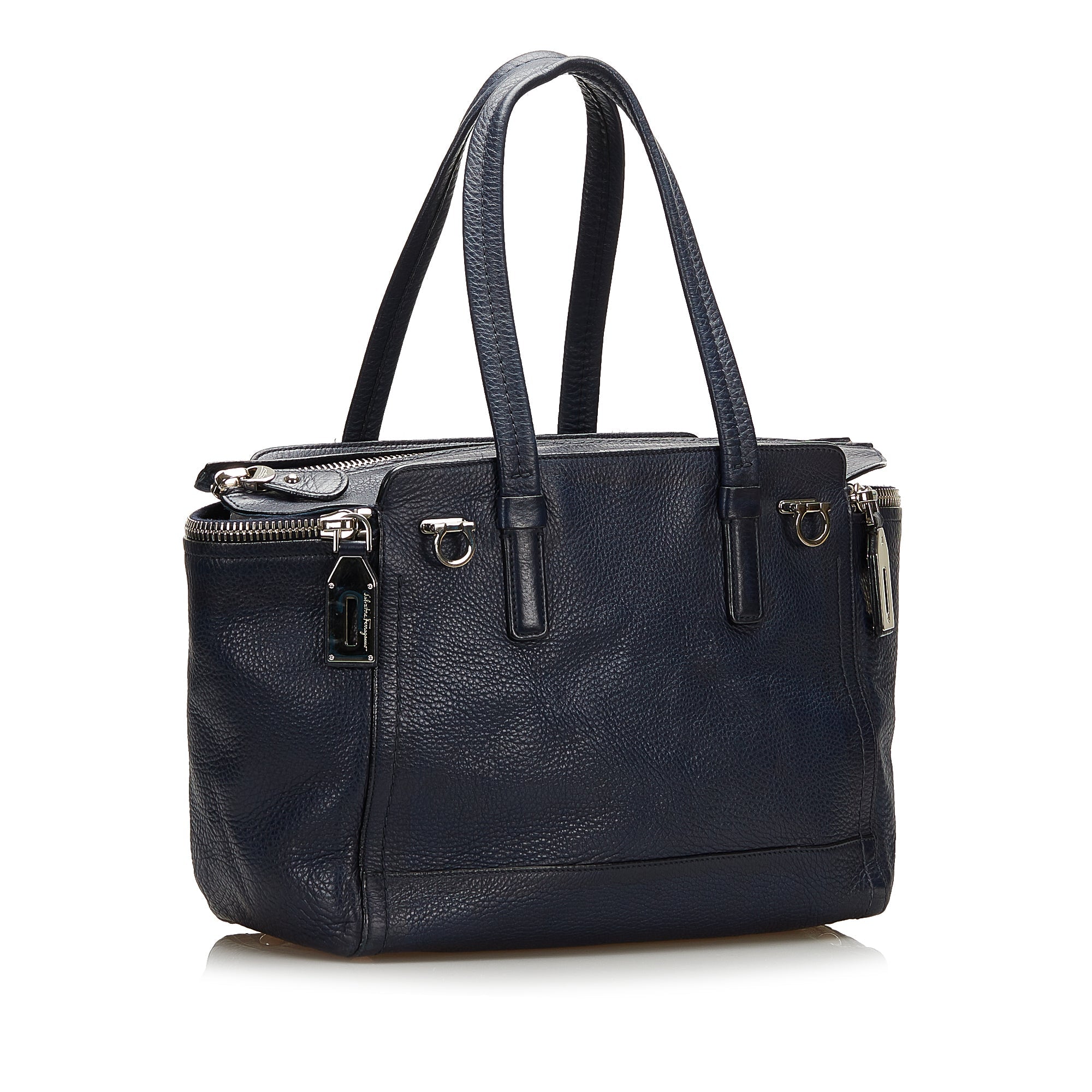 Blue Ferragamo Gancini Leather Tote Bag