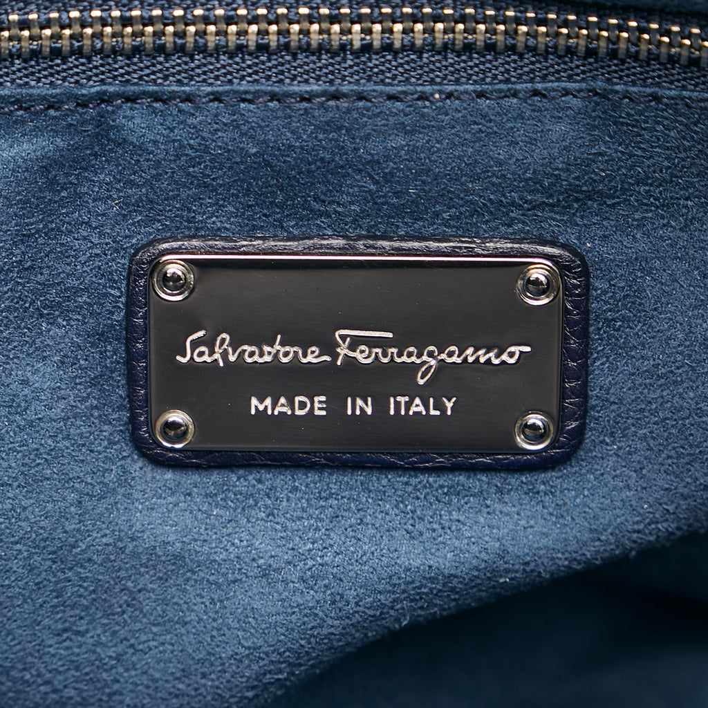 Blue Ferragamo Gancini Leather Tote Bag