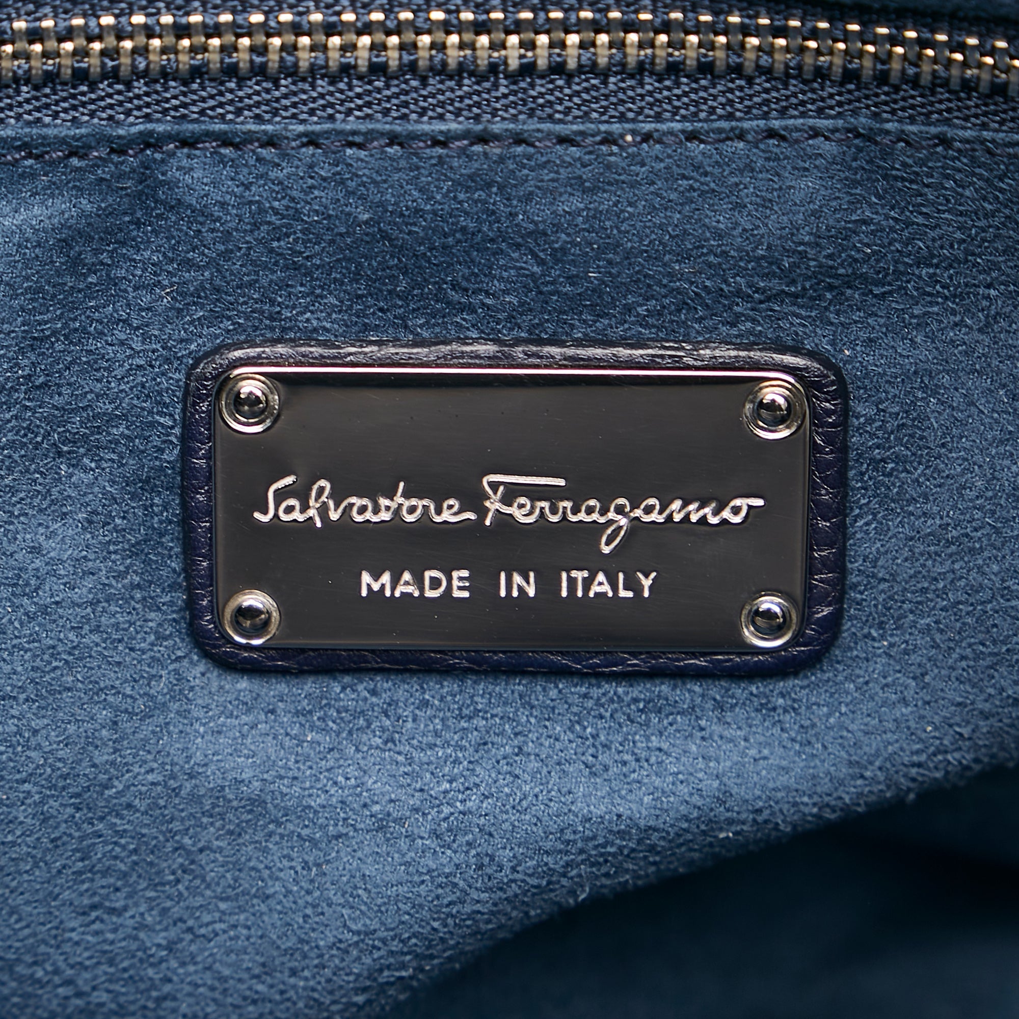 Blue Ferragamo Gancini Leather Tote Bag