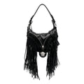 Versace Repeat Fringe La Medusa Mini Hobo Shoulder Bag Black Leather
