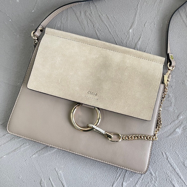 Chloe Faye Shoulder Bag Studded Leather and Suede Medium