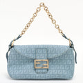 Fendi Blue Zucchino Coated Canvas Baguette Bag