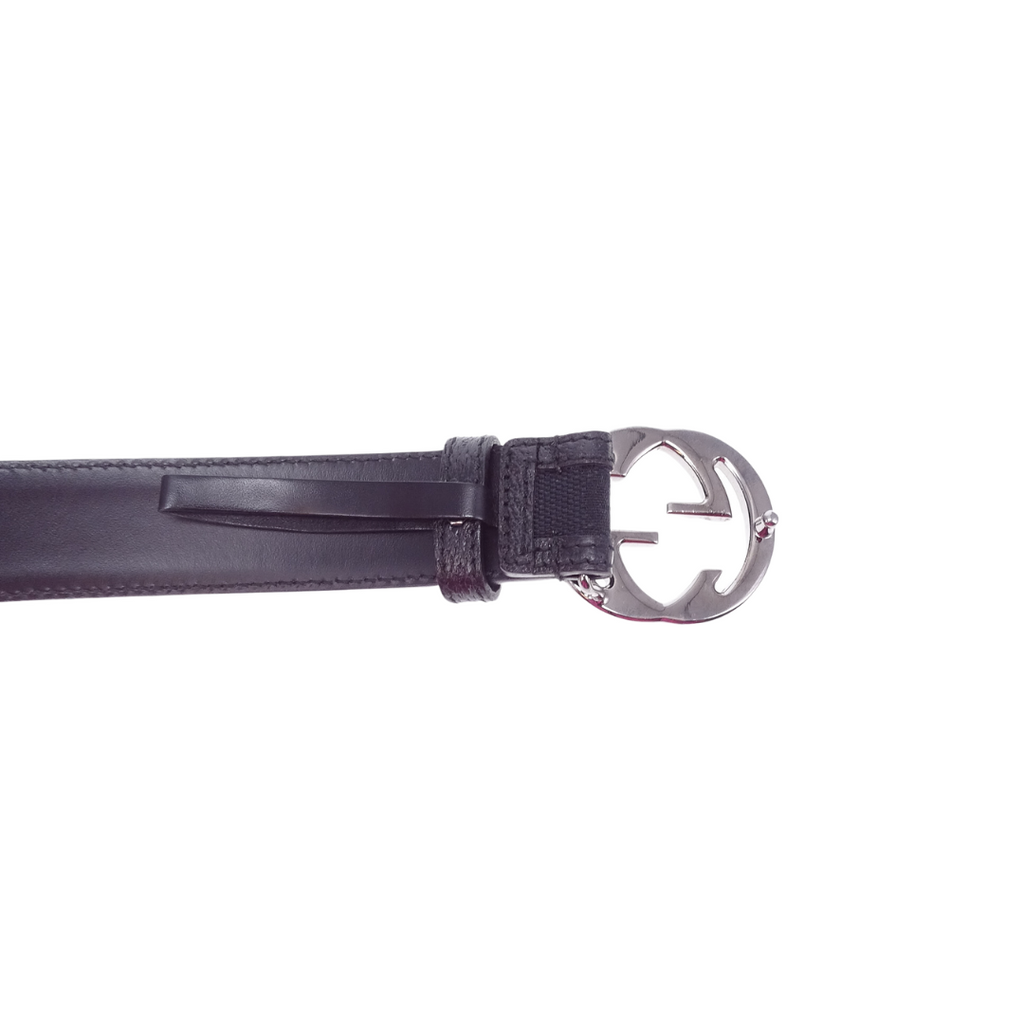 Gucci Black GG Canvas and Leather Interlocking G Buckle Belt 80/32