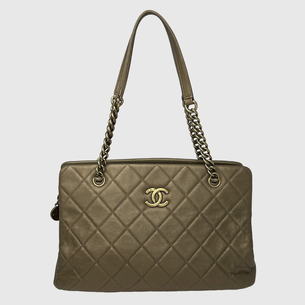 Metallic Bronze Quilted CC Crown Tote Bag