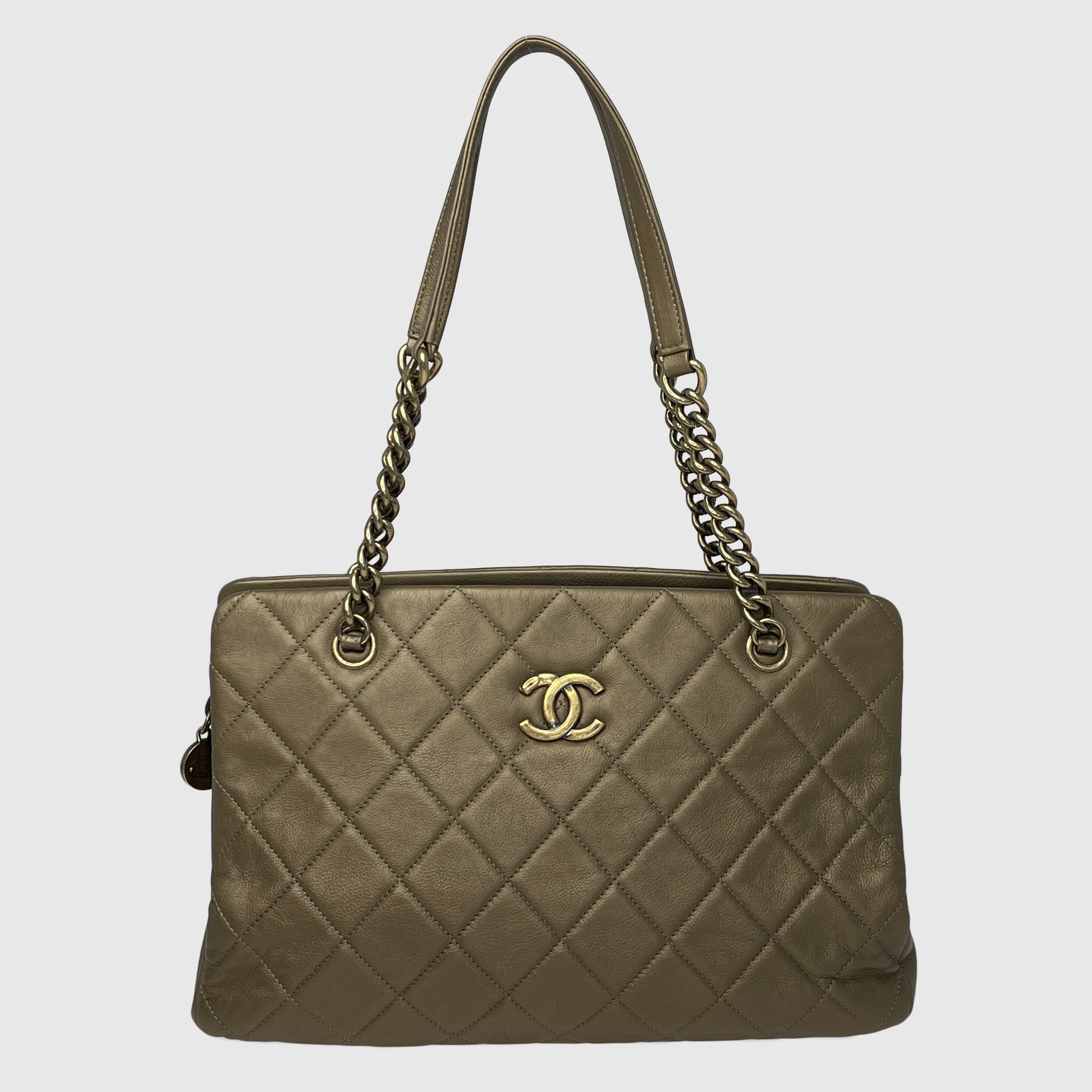Metallic Bronze Quilted CC Crown Tote Bag