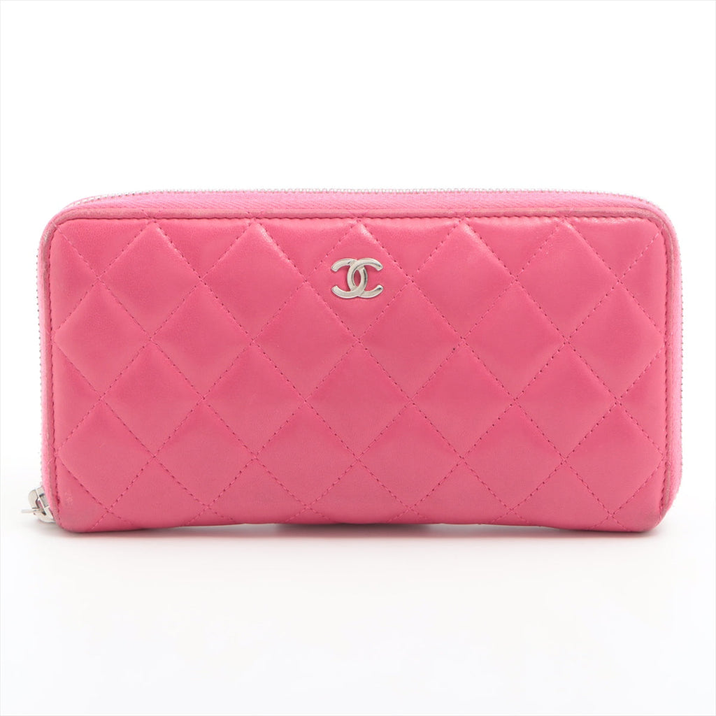 Chanel Matelasse Ram Leather Zippy Long Wallet Pink