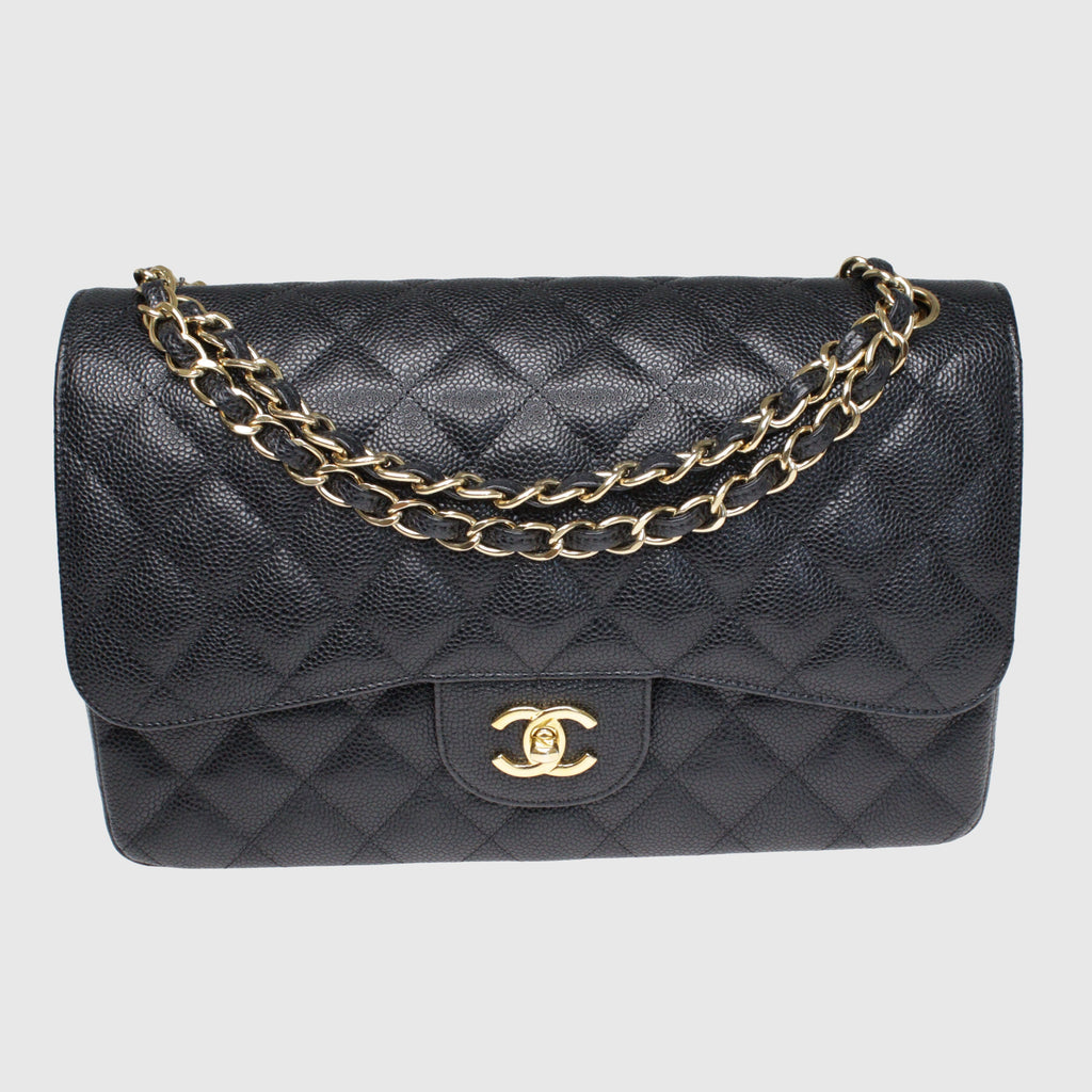 Black Jumbo Classic Caviar Double Flap Bag w/ GHW